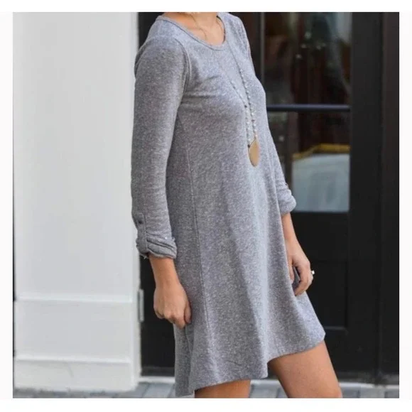 Z Supply Double Knit Symphony Dress Women S Grey NEW Roll Tab Sleeve Loungewear - Picture 3 of 9